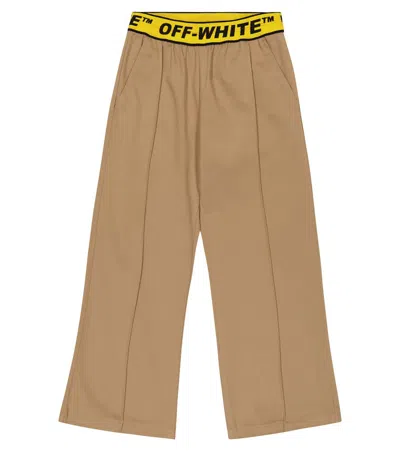 Off-white Kids' Logo Cotton Chino Pants In Kaki Yellow