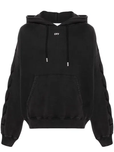 Off-white Cropped Black Hoodie With Embossed Detailing And Graphic Print