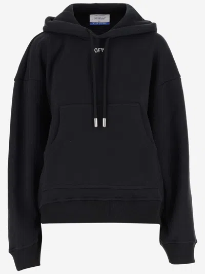 Off-white Logo-embroidered Cotton Hoodie In Black