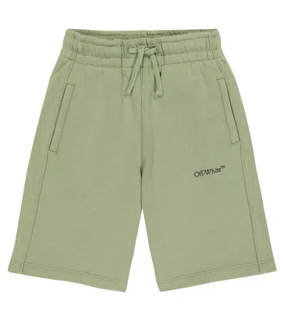 Off-white Kids' Logo Cotton Jersey Shorts In Green