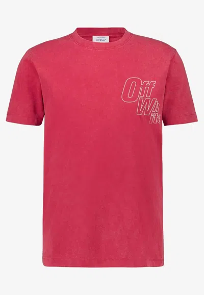 Off-white Ribbed Neck Cotton T-shirt With Arrow Design In Pink