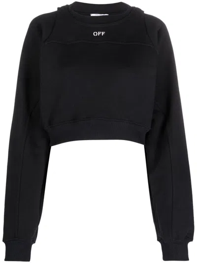 Off-white Logo Cropped Cotton Sweatshirt In Black