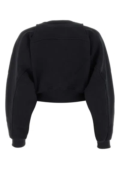 Off-white Logo Cropped Cotton Sweatshirt In Black