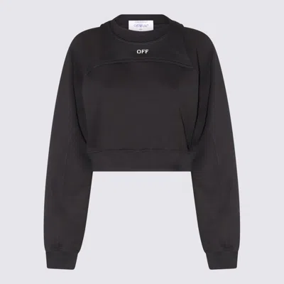Off-white Logo Cropped Cotton Sweatshirt In Black