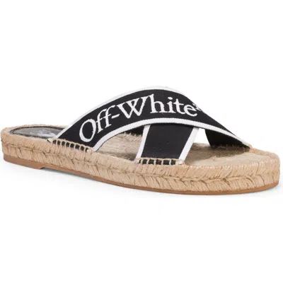 Off-white Logo Cross Strap Espadrille Slide Sandal In Black