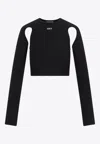 Off-white Cropped Top With Cut-out Shoulder Details In Black