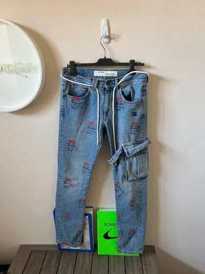 Pre-owned Off-white Logo Denim Jeans In Blue