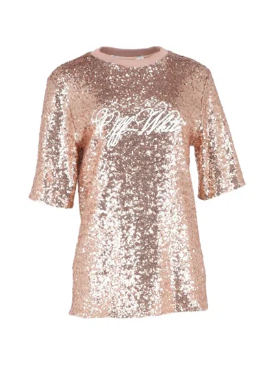 Pre-owned Off-white Logo-detail All-over-sequin T-shirt In Pink