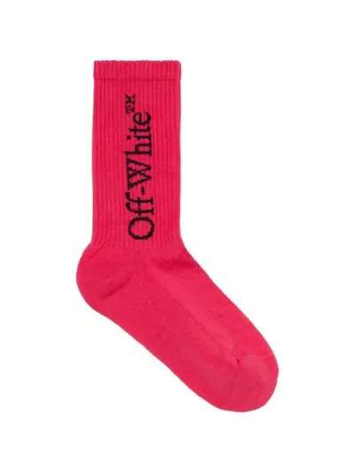 Off-white Logo-detail Mid Calf Socks In Pink