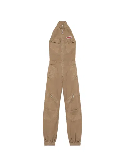Off-white Logo-detail Pocket Jumpsuit In Brown