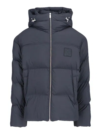 Off-white Quilted Down Jacket With Hood And Tone-on-tone Logo Patch In Black