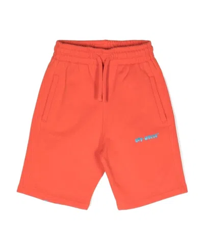 Off-white Kids Red Logo Print Drawstring Shorts In Rosso