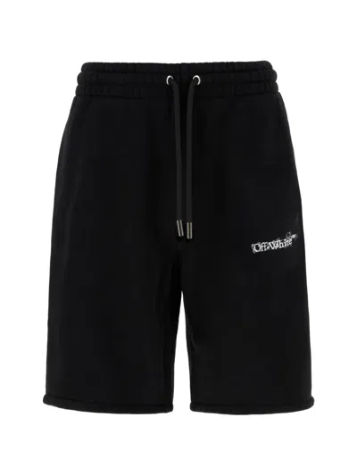 Off-white Cotton Bermuda Shorts Graphic Print Pockets In Black