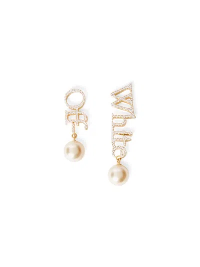 Off-white Logo Earrings W/strass&pearls In Gold