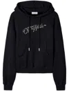 Off-white Logo Embellished Drawstring Hoodie In Black