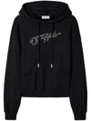 Off-white Logo Embellished Drawstring Hoodie In Black