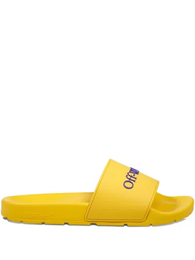 Off-white Logo-embellished Slides In Yellow