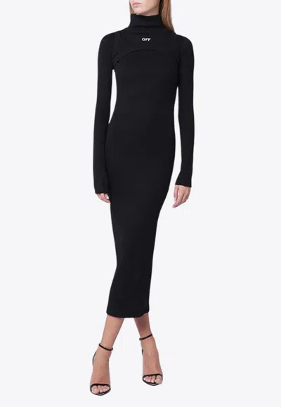 Off-white Off White™ Black Cotton Midi Dress With Logo