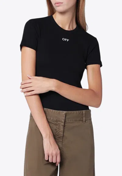 Off-white Off White Slim Fit Ribbed T Shirt For In Black