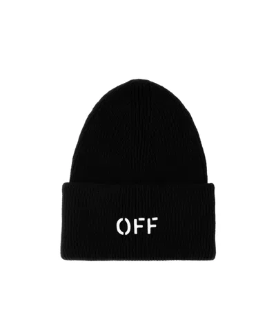 Off-white Logo-embroidered Beanie In Black
