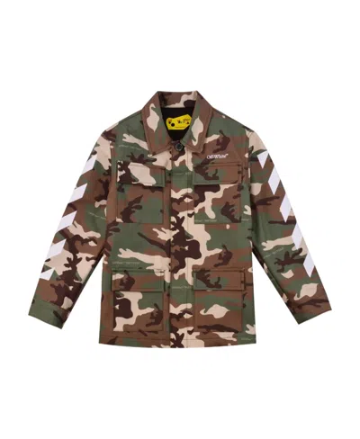 Off-white Logo-embroidered Camouflage-pattern Cotton Jacket In Green