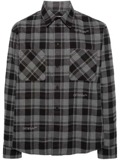 Off-white Dark Grey Cotton Check Flann Padded Over Shirt