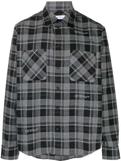 OFF-WHITE LOGO-EMBROIDERED CHECKED COTTON SHIRT