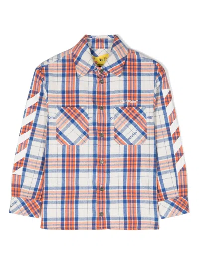 Off-white Helvetica Diag-stripe Check-pattern Flannel Shirt In Multicolor