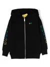 Off-white Logo-embroidered Cotton Hoodie In 黑色