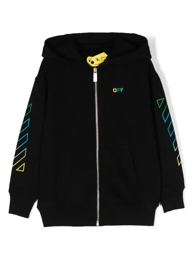Off-white Kids' Logo-embroidered Cotton Hoodie In 黑色