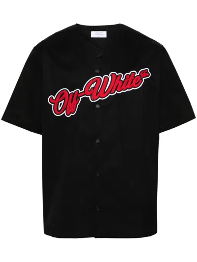 Off-white Logo-embroidered Cotton Shirt In 黑色