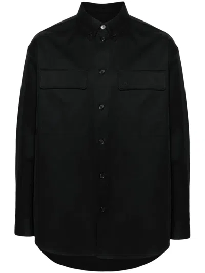 Off-white Embroidered-logo Cotton Shirt In Black