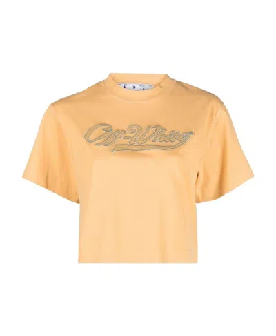 Off-white Logo-embroidered Cropped T-shirt In Nude
