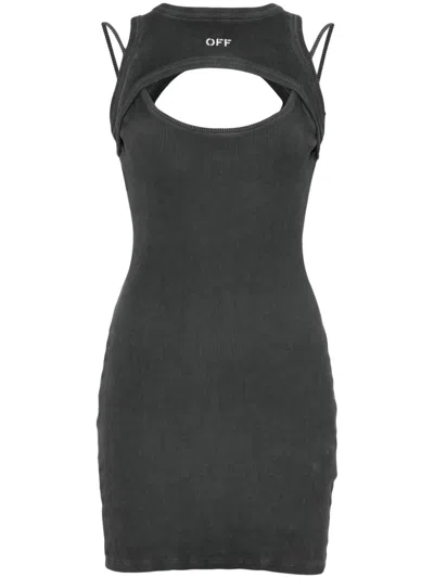 Off-white Double-layer Mini Dress With Embroidered Logo In Animal Print