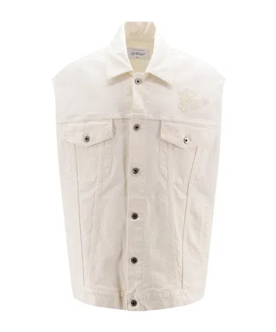Off-white Logo-embroidered Denim Gilet In Nude