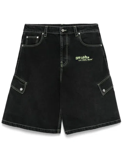 Off-white Logo-embroidered Denim Shorts In Black