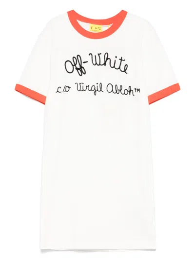 Off-white Kids' Logo-embroidered Dress In White