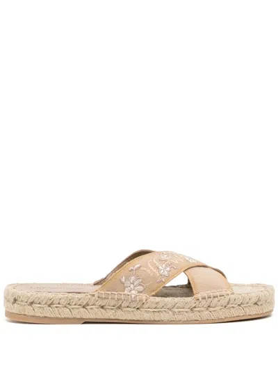 Off-white Logo-embroidered Floral Slippers In Brown