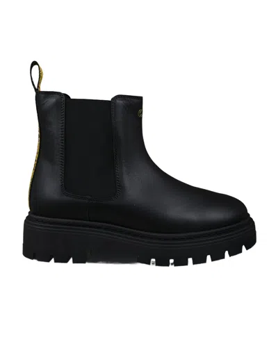 Off-white Logo-embroidered Leather Ankle Boots In Black