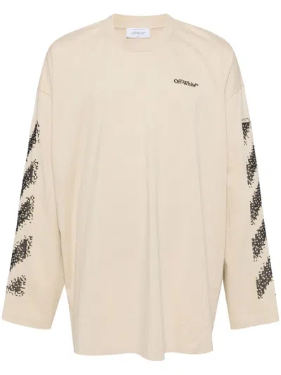 Off-white Logo-embroidered Long-sleeved T-shirt In Neutrals