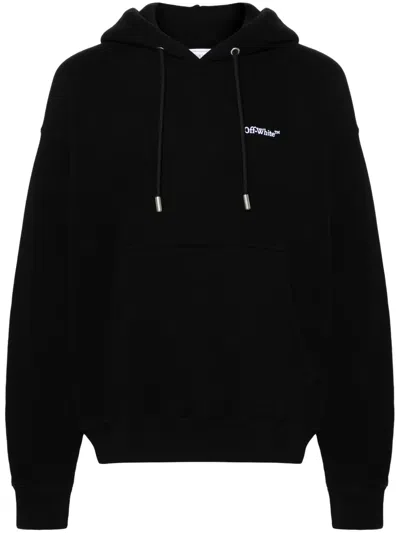 Off-white Logo-embroidered Organic-cotton Hoodie In Black