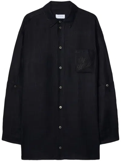 Off-white Logo-embroidered Panelled Linen Shirt Jacket In Salone Black