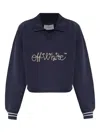 Off-white Cropped Polo Collar Knit Sweatshirt In Blue