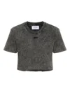 Off-white Logo-embroidered Ribbed T-shirt In Gray