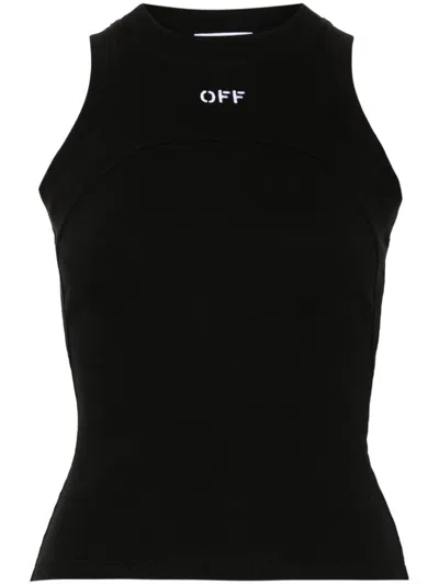 OFF-WHITE LOGO-EMBROIDERED RIBBED TANK TOP