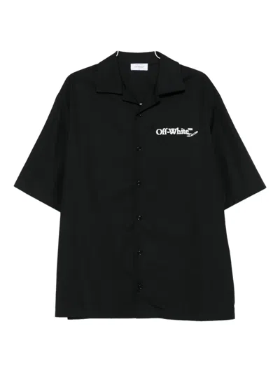 Off-white Logo-embroidered Short-sleeve Shirt In Black