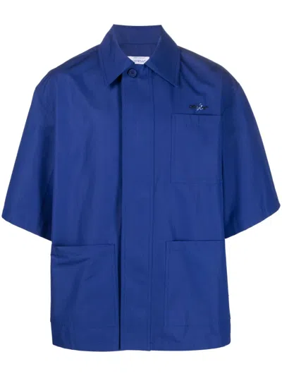 Off-white Logo-embroidered Short-sleeve Shirt In Blue