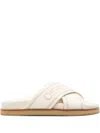 Off-white Logo-embroidered Slides In Neutrals
