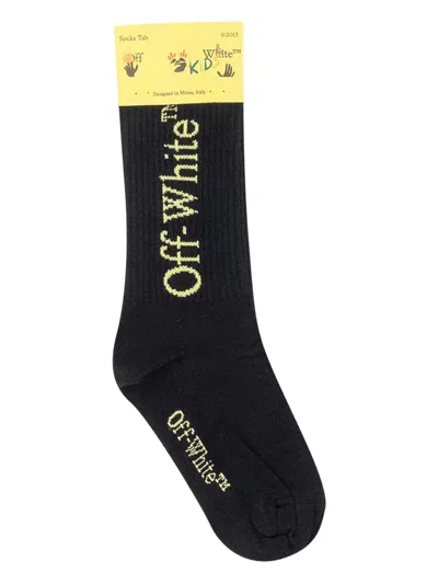 Off-white Kids' Logo-embroidered Socks In Black