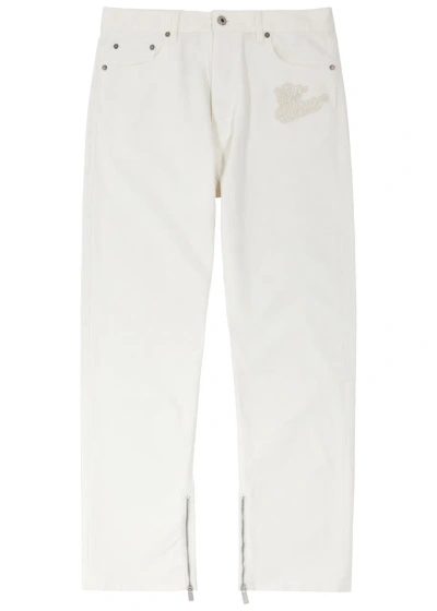 Off-white Logo-embroidered Straight-leg Jeans In White